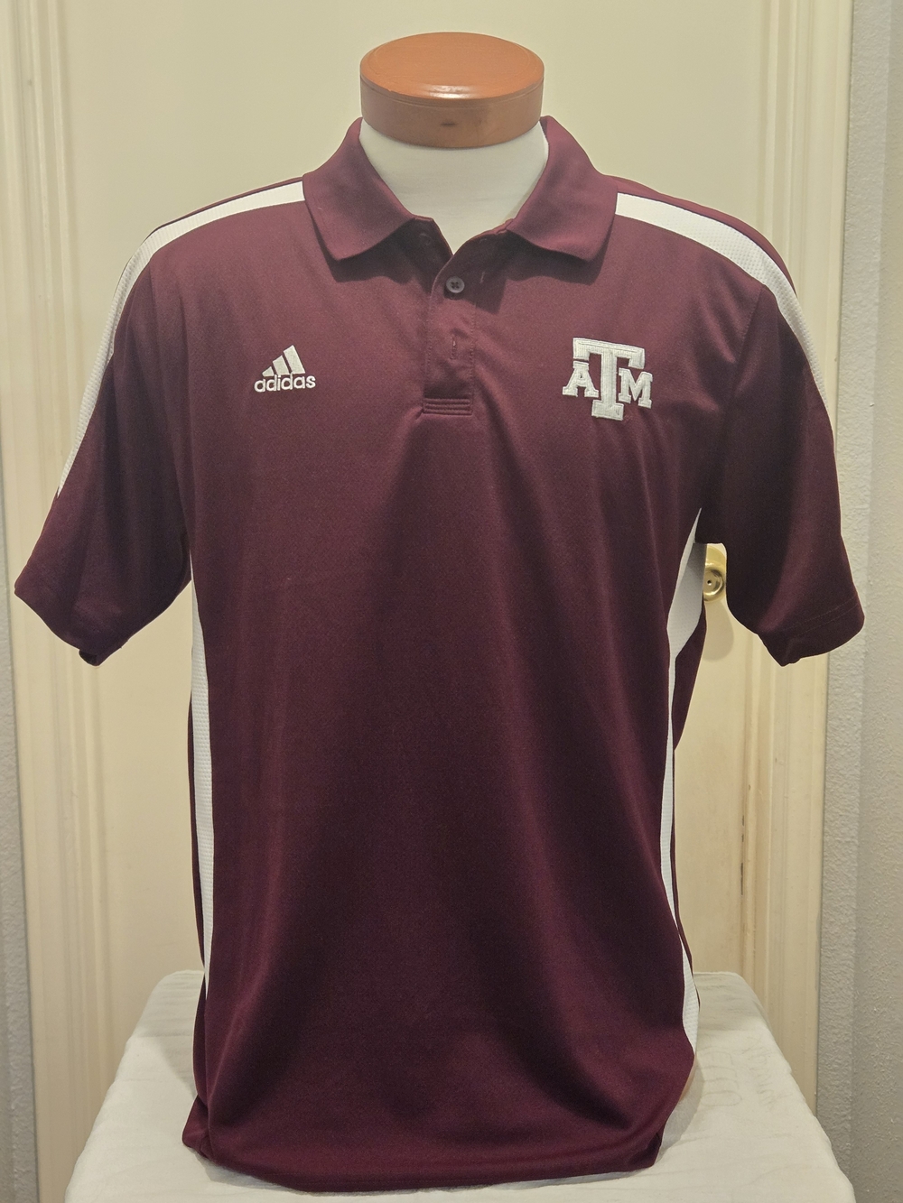 adidas Texas A&M Maroon Polo with White Accents, Med.